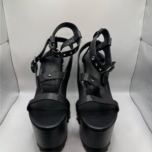 YRU Black Strappy Platform Heels